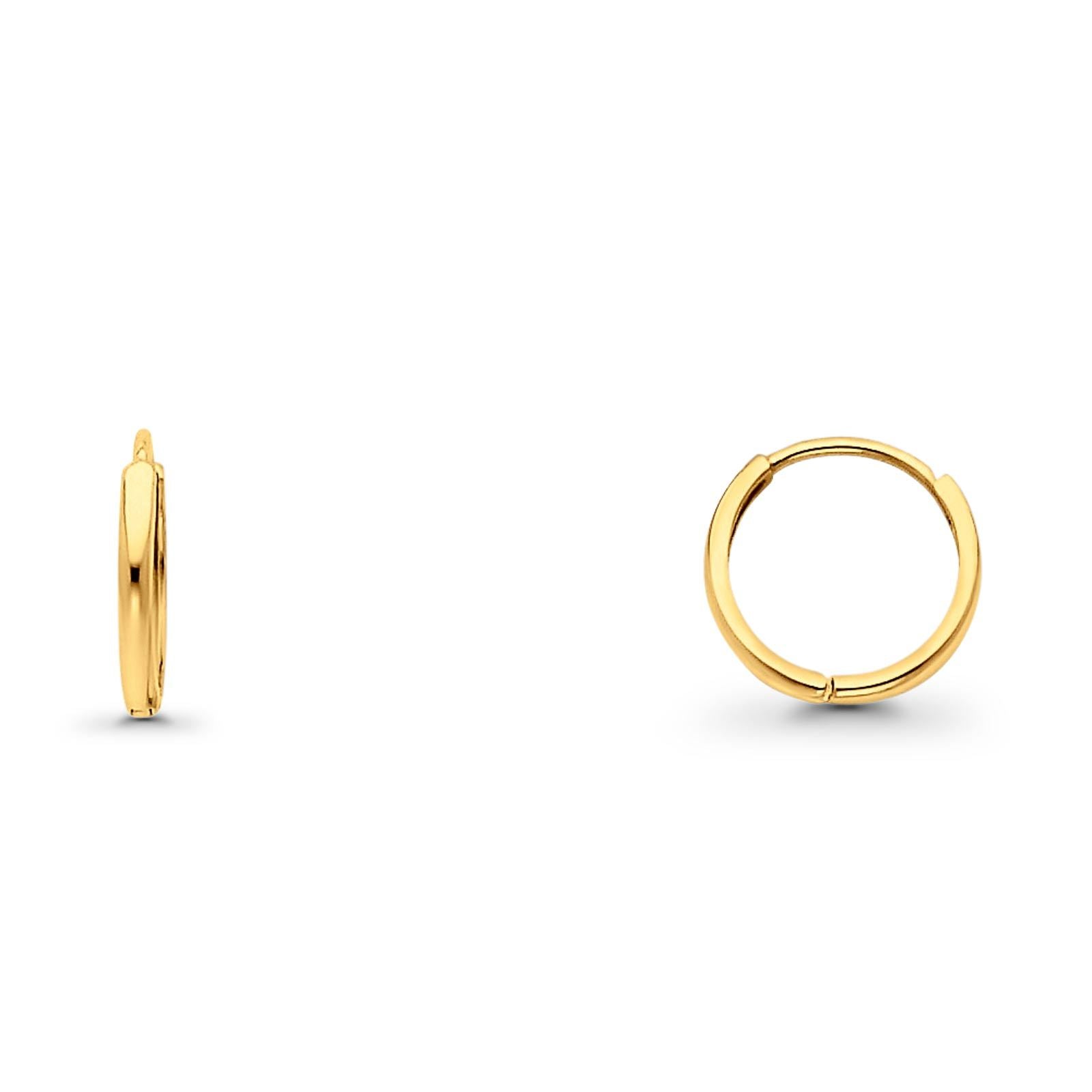14K Yellow Gold Beautiful Real 2mm Huggies Earrings Hinged 0.8grams 11mm