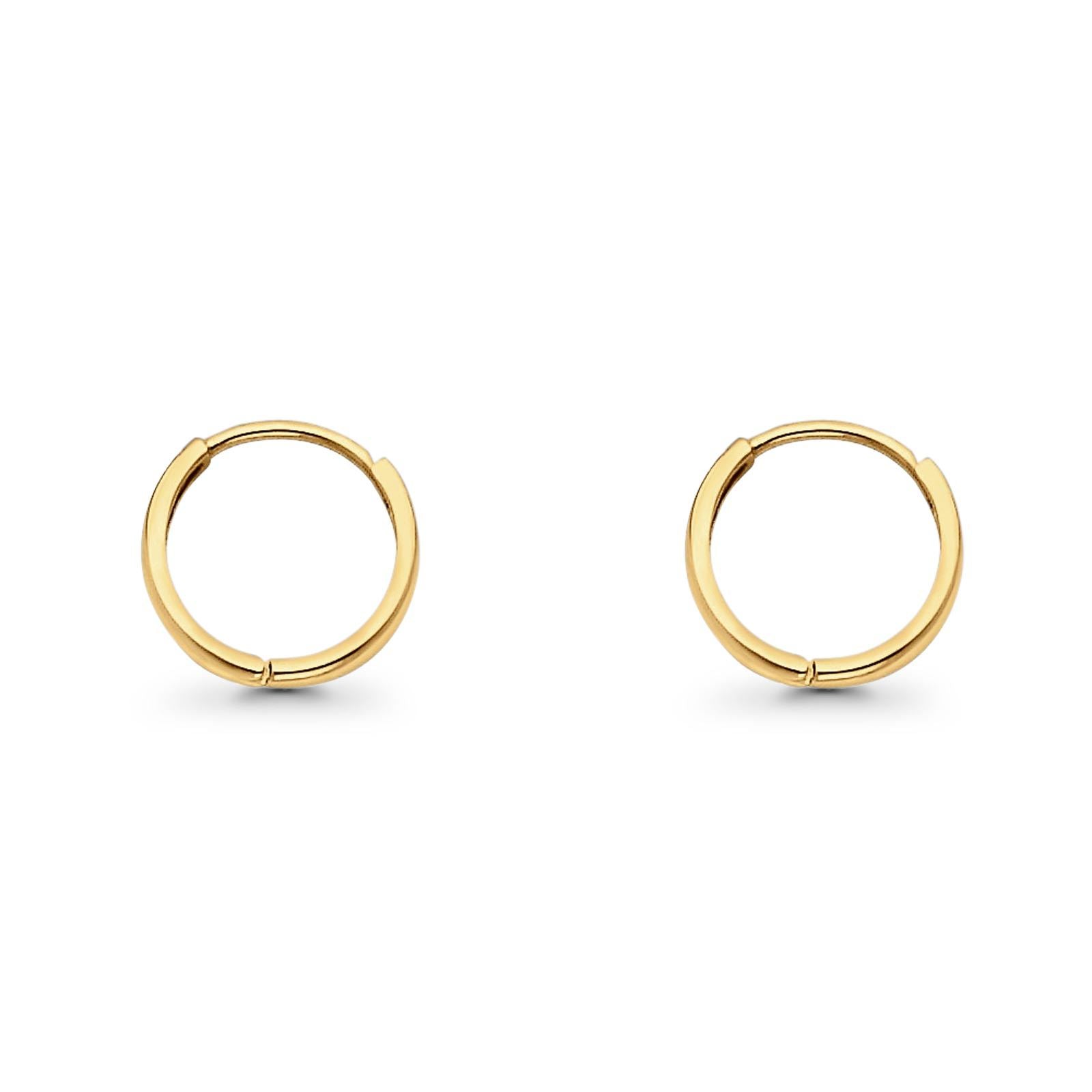 14K Yellow Gold Beautiful Real 2mm Huggies Earrings Hinged 0.8grams 11mm