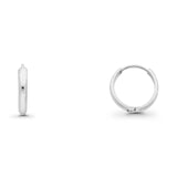 14K White Gold Real 2mm Attractive Plain Huggies Earrings Hinged 1gm 13mm