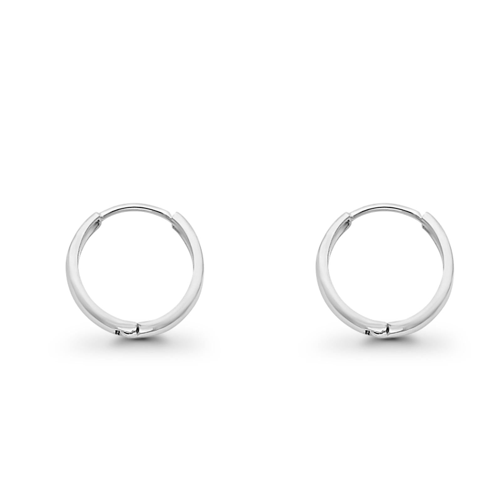 14K White Gold Real 2mm Attractive Plain Huggies Earrings Hinged 1gm 13mm