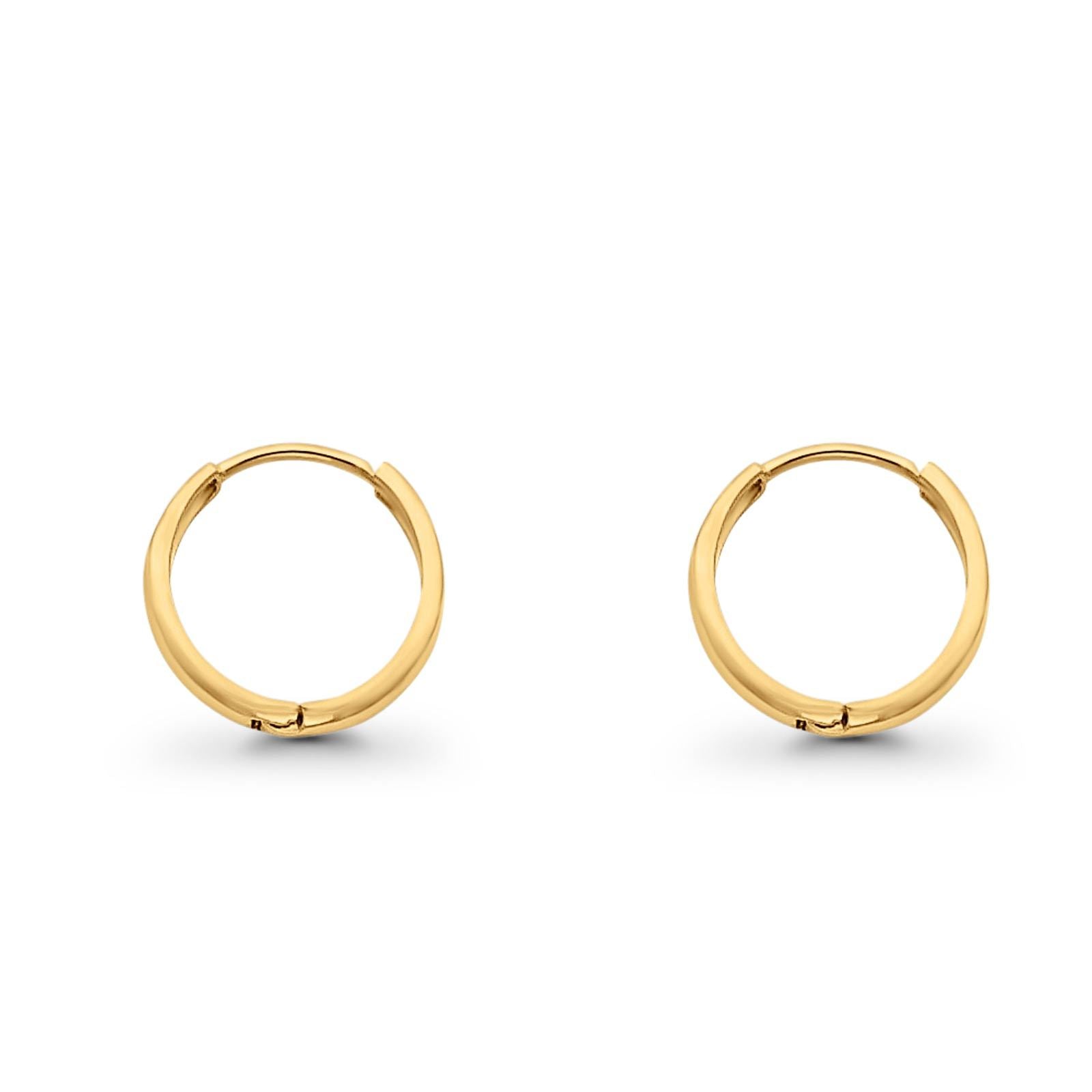 14K Yellow Gold Real 2mm Beautiful Plain Huggies Earrings Hinged 1gm 13mm