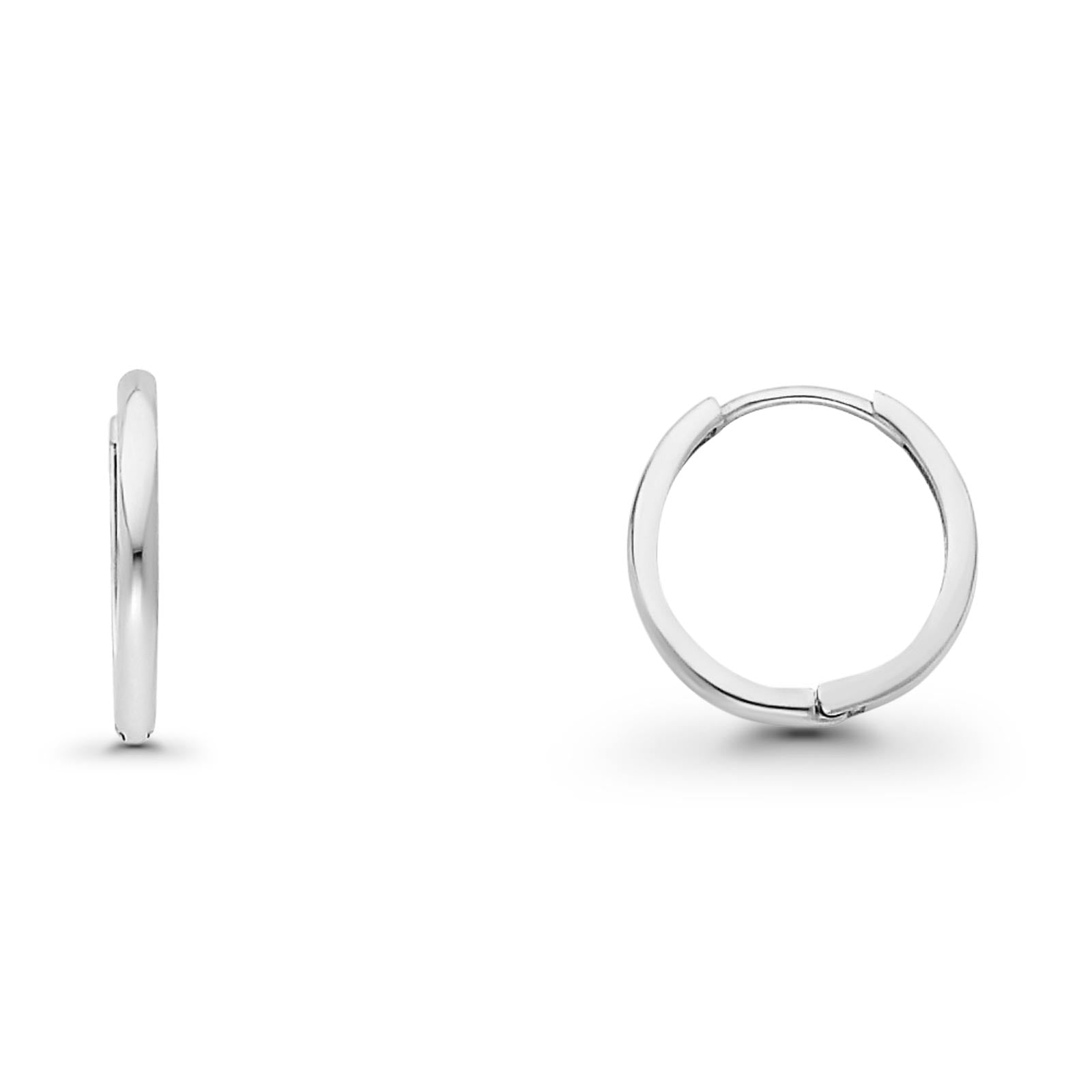 14K White Gold Real 2mm Plain Gorgeous Huggies Earrings Hinged 1.5gms 15mm