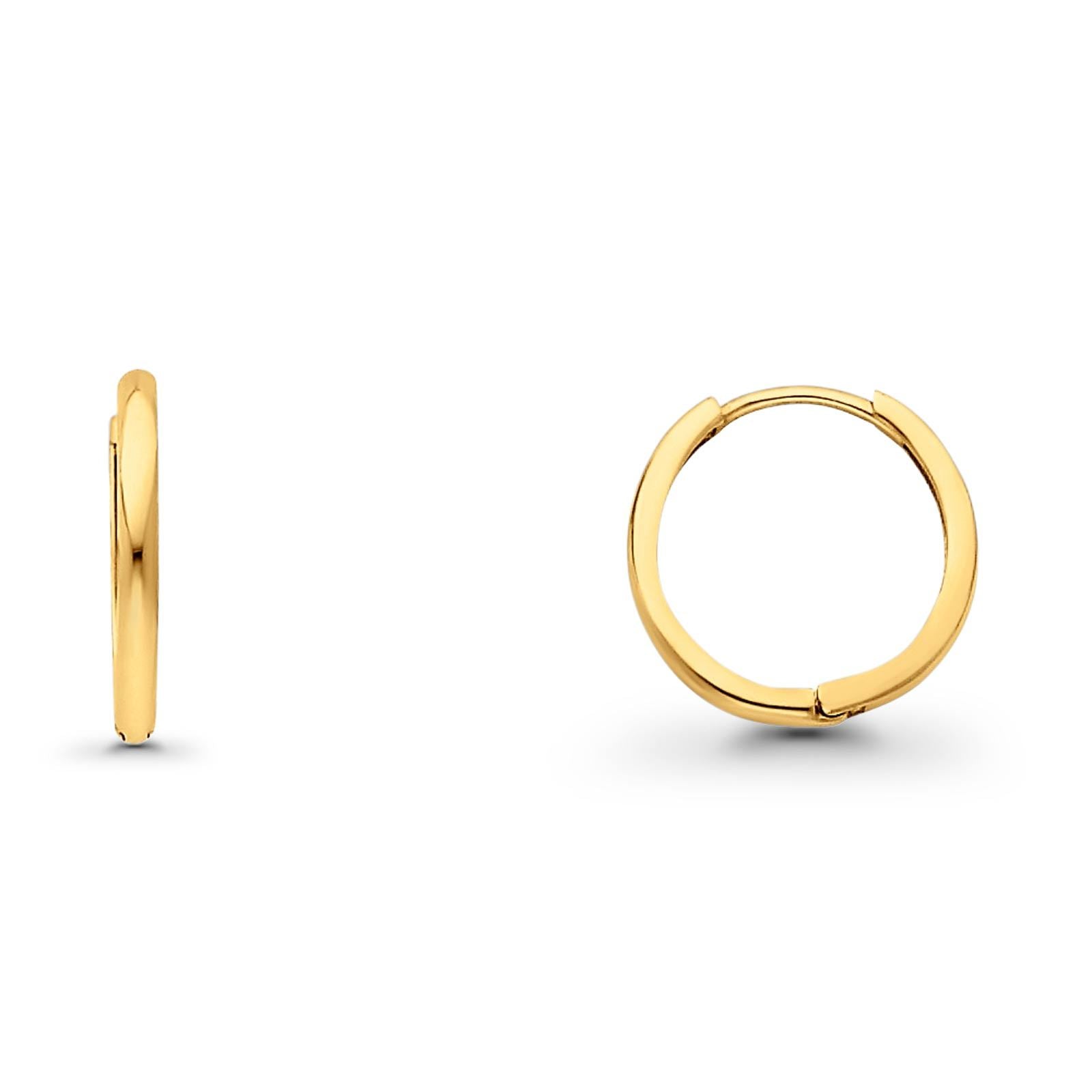 14K Yellow Gold Real 2mm Plain Fancy Huggies Earrings Hinged 1.5grams 15mm