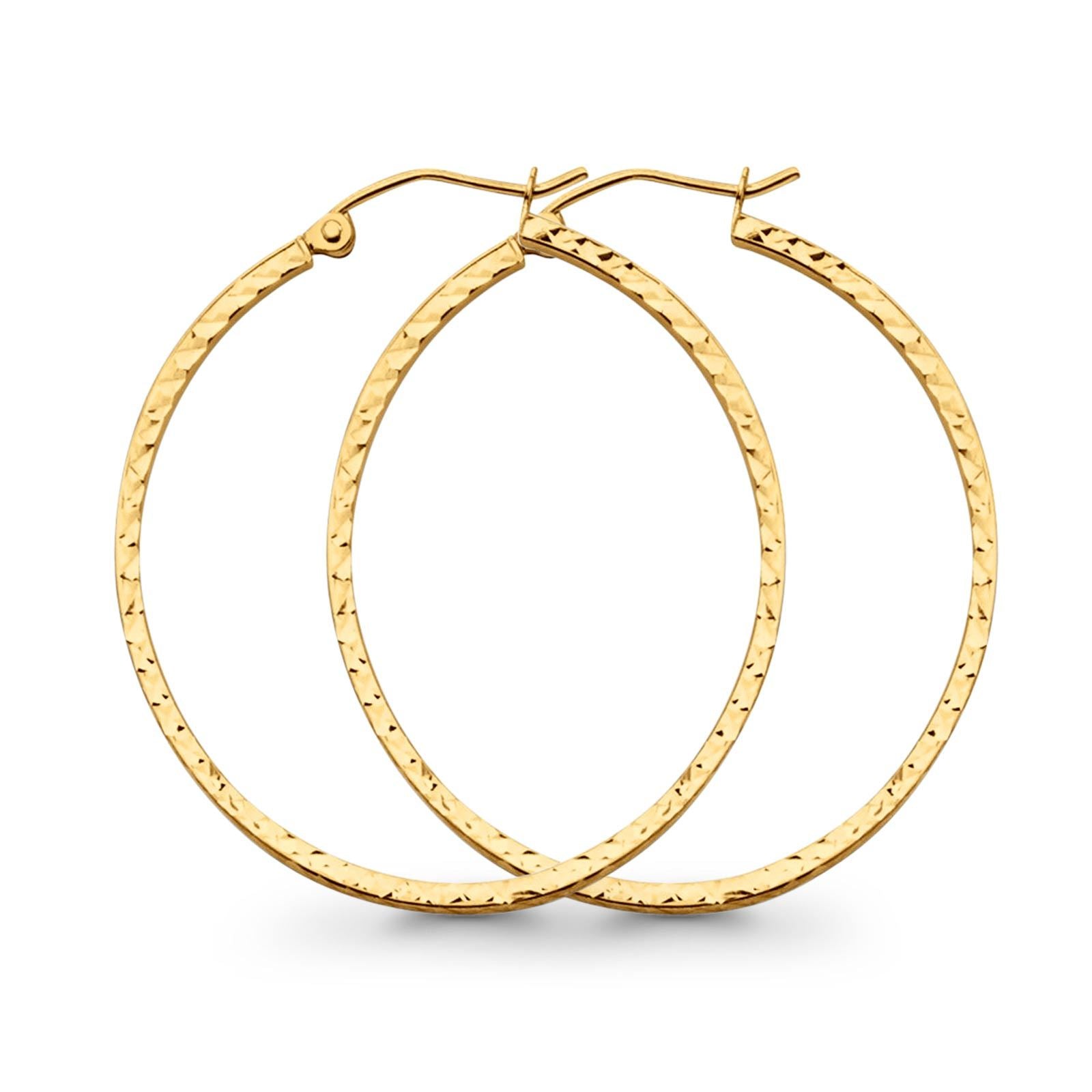 Real 14K Yellow Gold Square Tube Diamond Cut Snap Closure Hoop Earrings 1.6grams 30mm