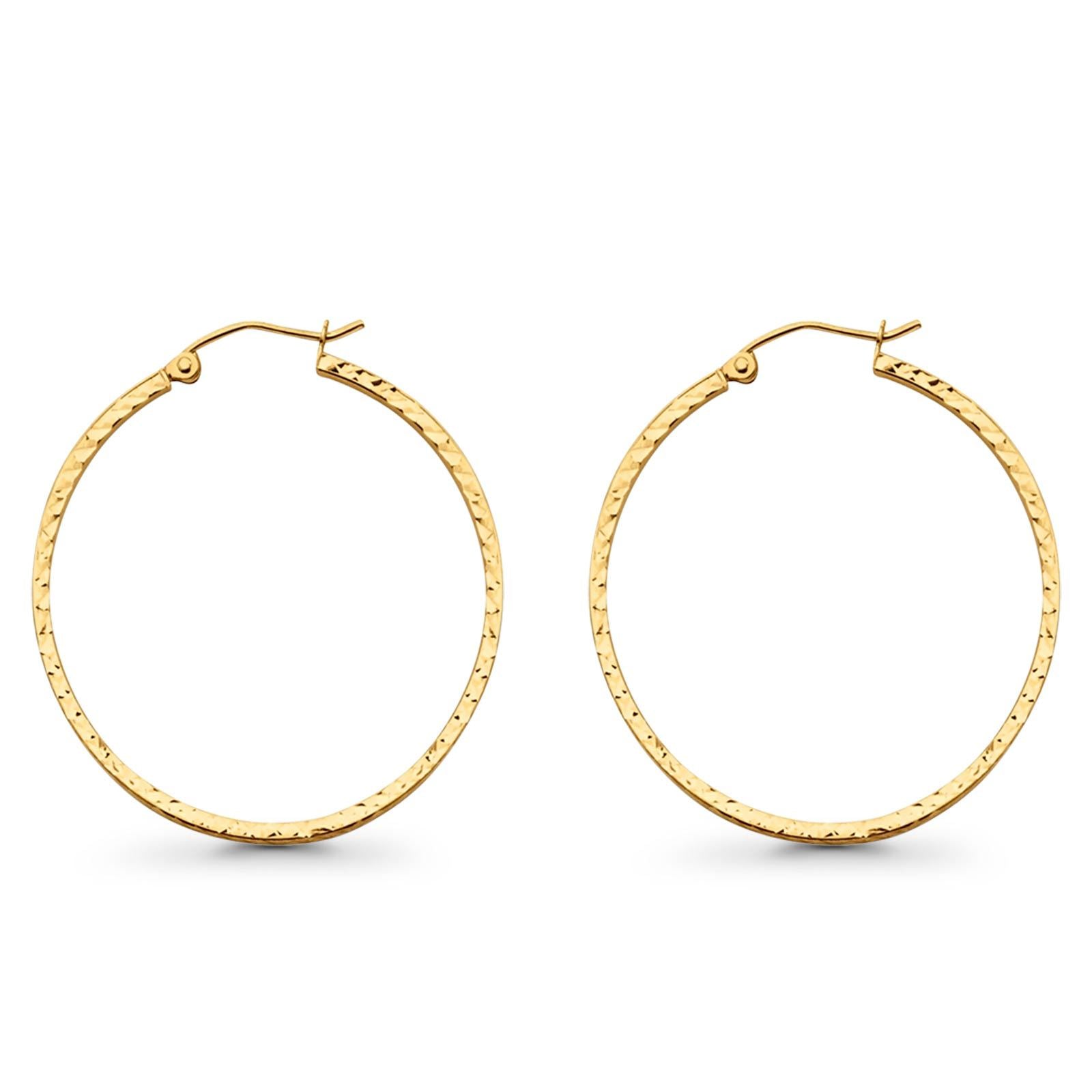 Real 14K Yellow Gold Square Tube Diamond Cut Snap Closure Hoop Earrings 1.6grams 30mm