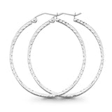 1.9grams 35mm White 14K Gold Real Square Tube Diamond Cut Snap Closure Hoop Earrings
