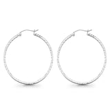 1.9grams 35mm White 14K Gold Real Square Tube Diamond Cut Snap Closure Hoop Earrings