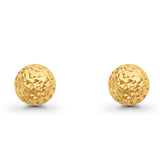 14K Yellow Gold 9.5mm Diamond Cut Half Ball Earrings With Push Back 1.6gm