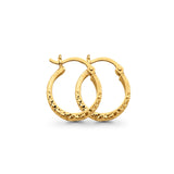 14K Yellow Gold Real 3mm Diamond Cut Snap Closure Hoop Earrings Hinged 1gram 15mm