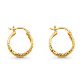 14K Yellow Gold Real 3mm Diamond Cut Snap Closure Hoop Earrings Hinged 1gram 15mm