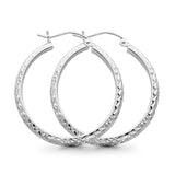 Real 14K White Gold 3mm Diamond Cut Snap Closure Hoop Earrings Hinged 2.2grams 30mm