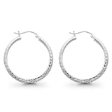 Real 14K White Gold 3mm Diamond Cut Snap Closure Hoop Earrings Hinged 2.2grams 30mm