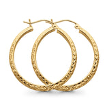 14K Yellow Gold Real 3mm Diamond Cut Snap Closure Hoop Earrings Hinged 2.2grams 30mm