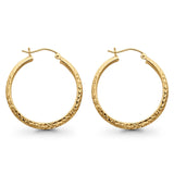14K Yellow Gold Real 3mm Diamond Cut Snap Closure Hoop Earrings Hinged 2.2grams 30mm