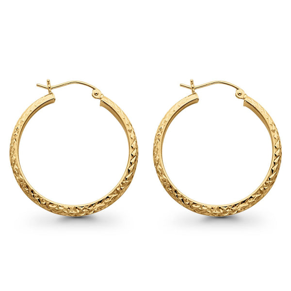 10K Yellow Gold 2.9 MM Diamond Cut Hoop Earrings 0.7 Inches/ 18 MM Snap good Closure 1.2 Grams