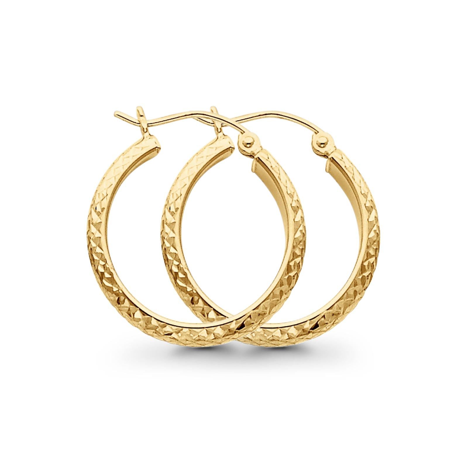 14K Yellow Gold Real 3.5mm Diamond Cut Snap Closure Hoop Earrings Hinged 1.6grams 22mm