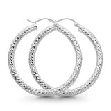 3grams 35mm 14K White Gold Real 3mm Diamond Cut Snap Closure Hoop Earrings Hinged