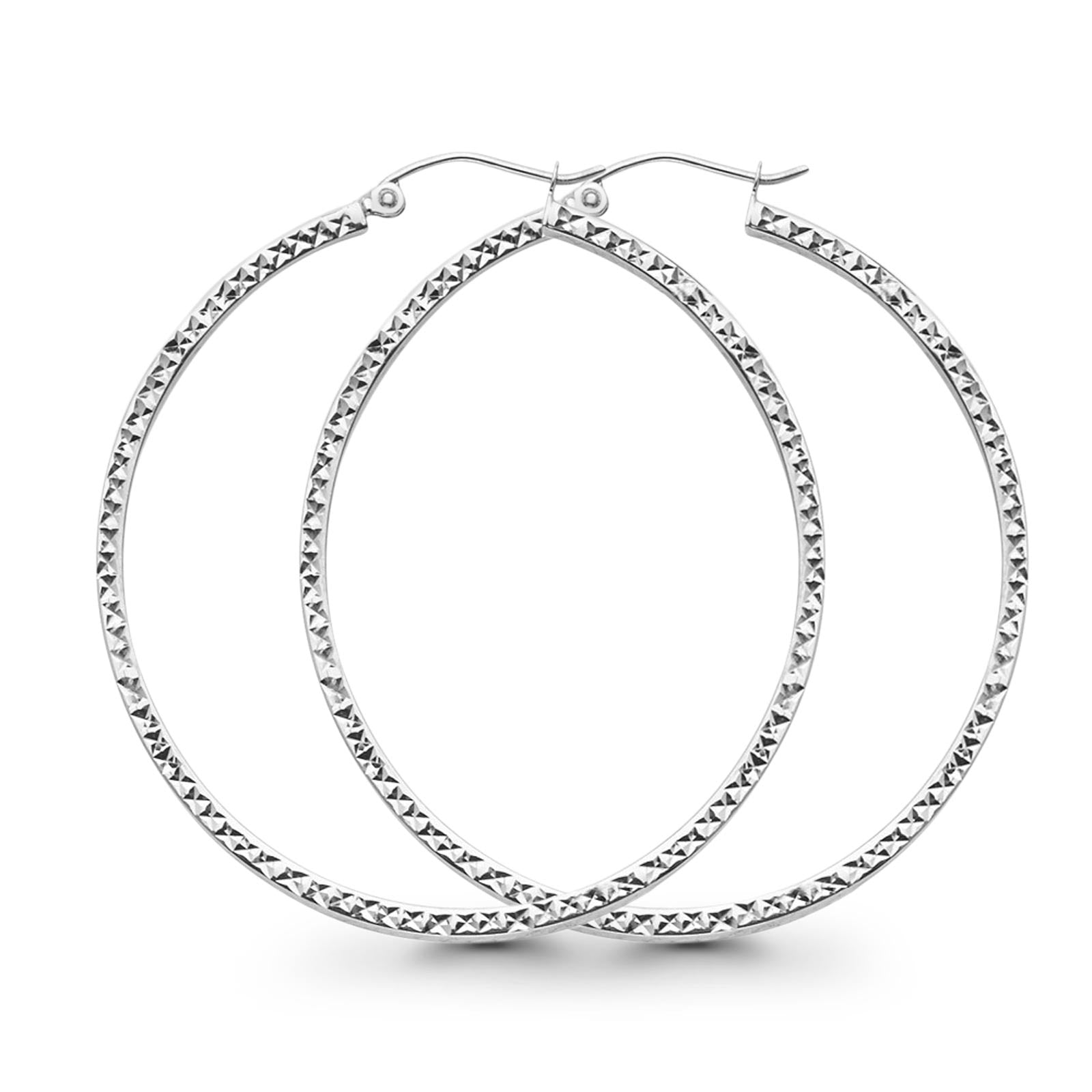 Hollow Hoop Snap Closure Earrings Full Square Tube Diamond Cut 14K White Gold 2.8grams 45mm