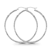 Hollow Hoop Snap Closure Earrings Full Square Tube Diamond Cut 14K White Gold 2.8grams 45mm
