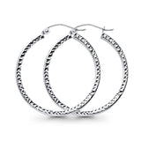 White 14K Gold Full Diamond Cut Square Tube Hollow Hoop Snap Closure Earrings 2.2grams 28mm