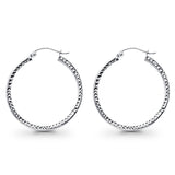 White 14K Gold Full Diamond Cut Square Tube Hollow Hoop Snap Closure Earrings 2.2grams 28mm