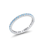 Full Eternity Stackable Band Round Simulated Aquamarine CZ Ring 925 Sterling Silver
