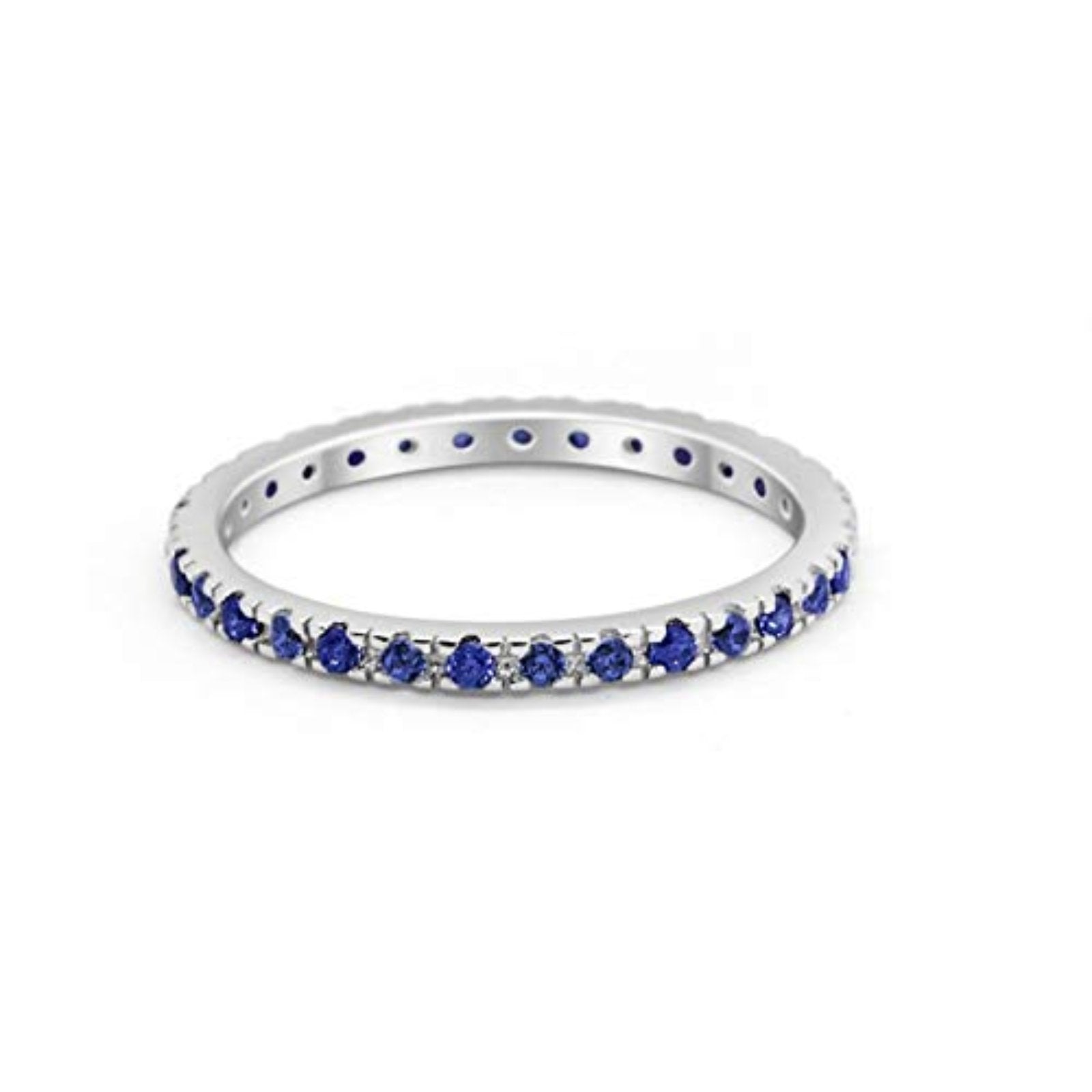 Full Eternity Stackable Band Round Simulated Blue Sapphire CZ Ring 925 Sterling Silver