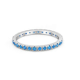 Full Eternity Stackable Band Round Simulated Blue Topaz CZ Ring 925 Sterling Silver
