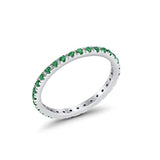 Full Eternity Stackable Band Round Simulated Green Emerald CZ Ring 925 Sterling Silver