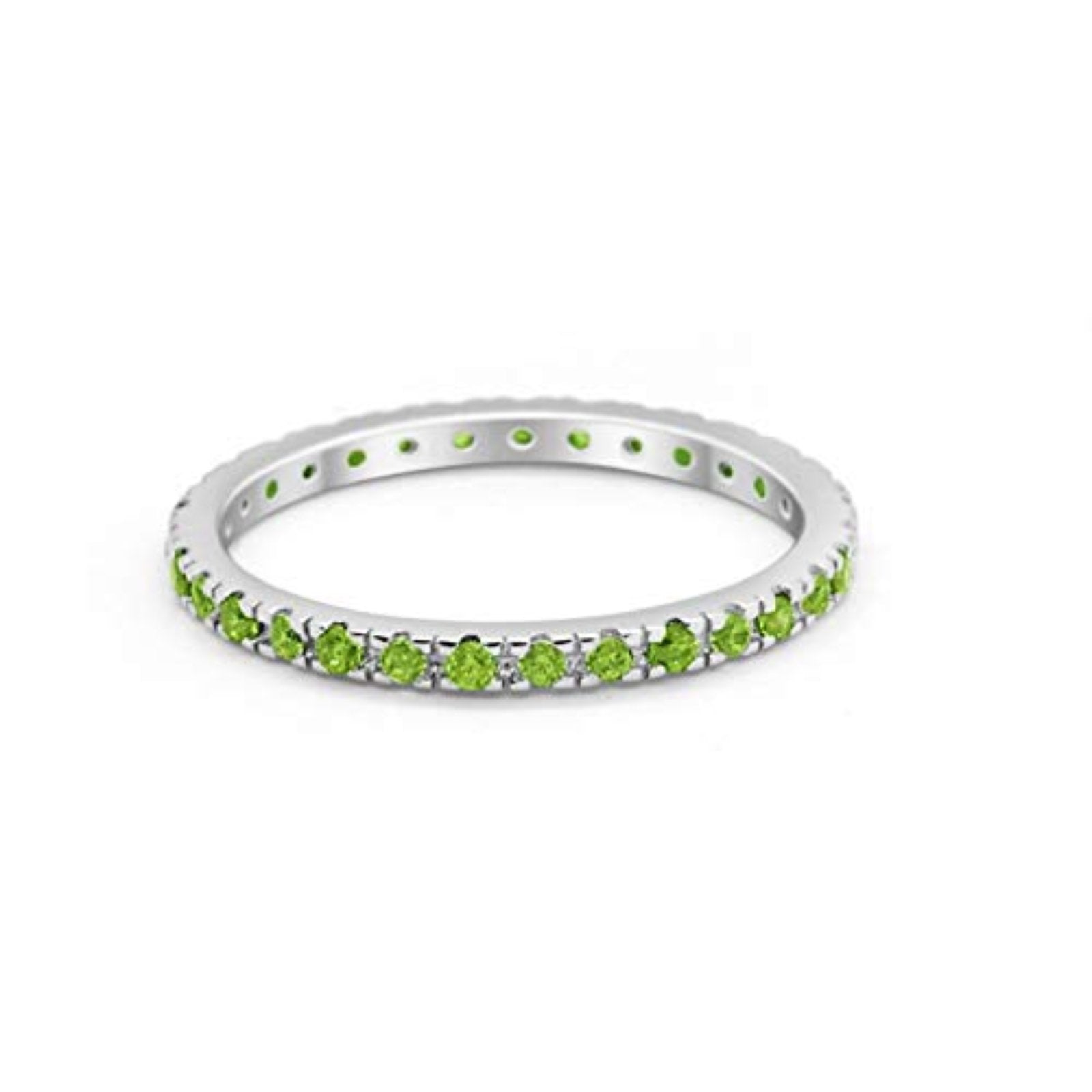 Full Eternity Stackable Band Round Simulated Peridot CZ Ring 925 Sterling Silver