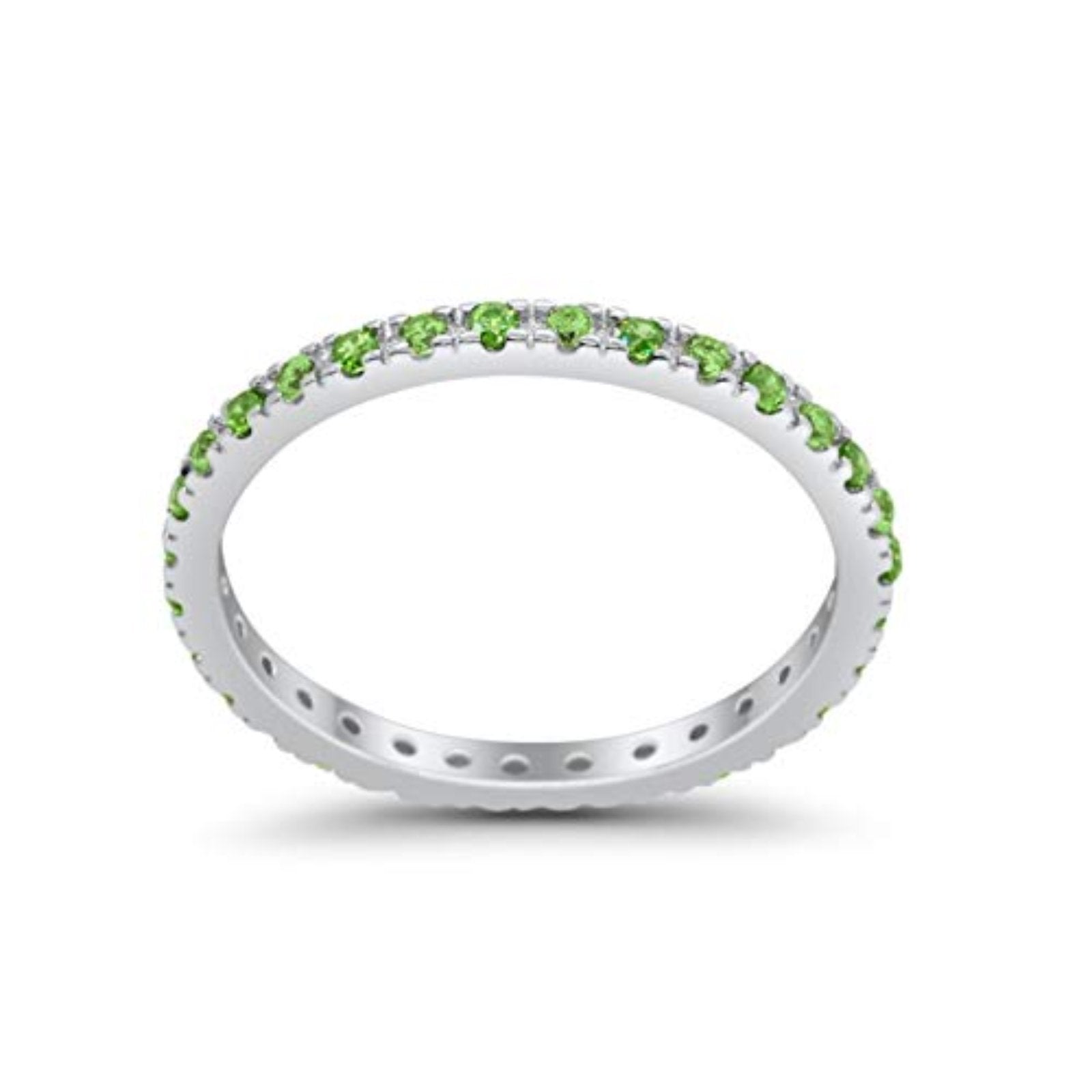 Full Eternity Stackable Band Round Simulated Peridot CZ Ring 925 Sterling Silver
