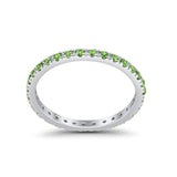 Full Eternity Stackable Band Round Simulated Peridot CZ Ring 925 Sterling Silver