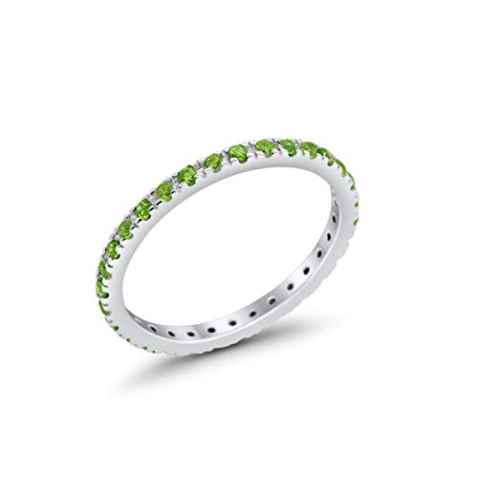 Full Eternity Stackable Band Round Simulated Peridot CZ Ring 925 Sterling Silver
