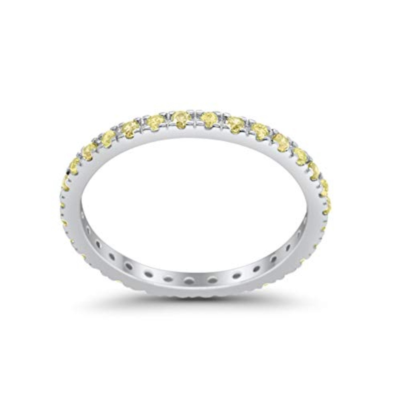 Full Eternity Stackable Band Round Simulated Yellow CZ Ring 925 Sterling Silver
