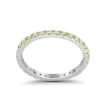 Full Eternity Stackable Band Round Simulated Yellow CZ Ring 925 Sterling Silver