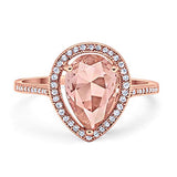 Halo Teardrop Bridal Ring Pear Rose Tone, Simulated Morganite CZ 925 Sterling Silver