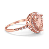 Halo Teardrop Bridal Ring Pear Rose Tone, Simulated Morganite CZ 925 Sterling Silver