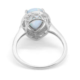 Halo Teardrop Pear Shape Lab Created White Opal Ring 925 Sterling Silver