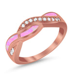 Half Eternity Weave Knot Ring Crisscross Rose Tone, Lab Created Pink Opal 925 Sterling Silver