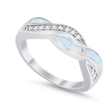 Half Eternity Weave Knot Ring Crisscross Lab Created White Opal 925 Sterling Silver
