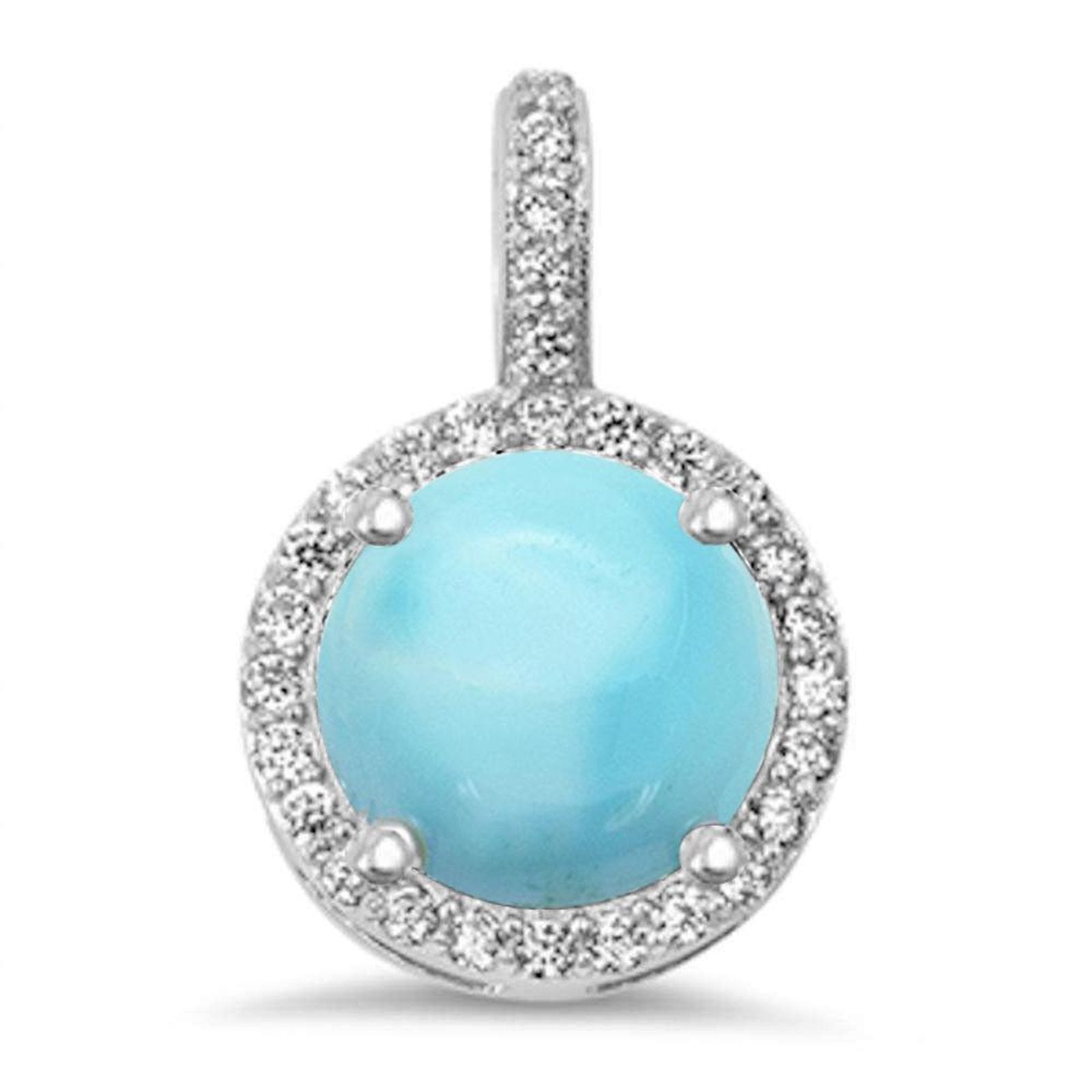 Halo Charm Fashion Jewelry Pendants Round Simulated Larimar CZ 925 Sterling Silver
