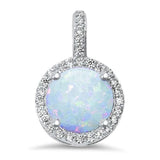 Halo Charm Fashion Jewelry Pendants Round Lab Created White Opal 925 Sterling Silver