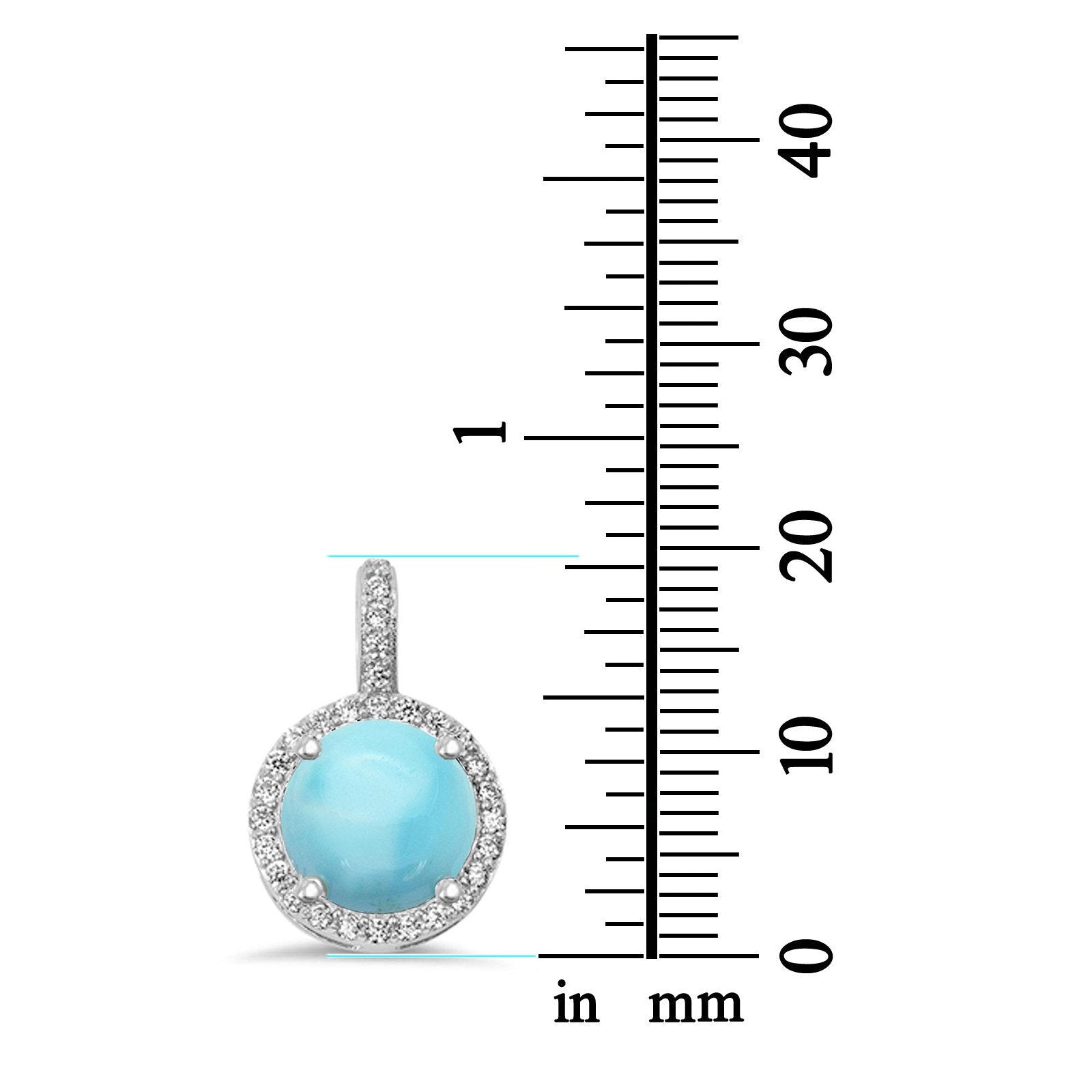 Halo Charm Fashion Jewelry Pendants Round Simulated Larimar CZ 925 Sterling Silver