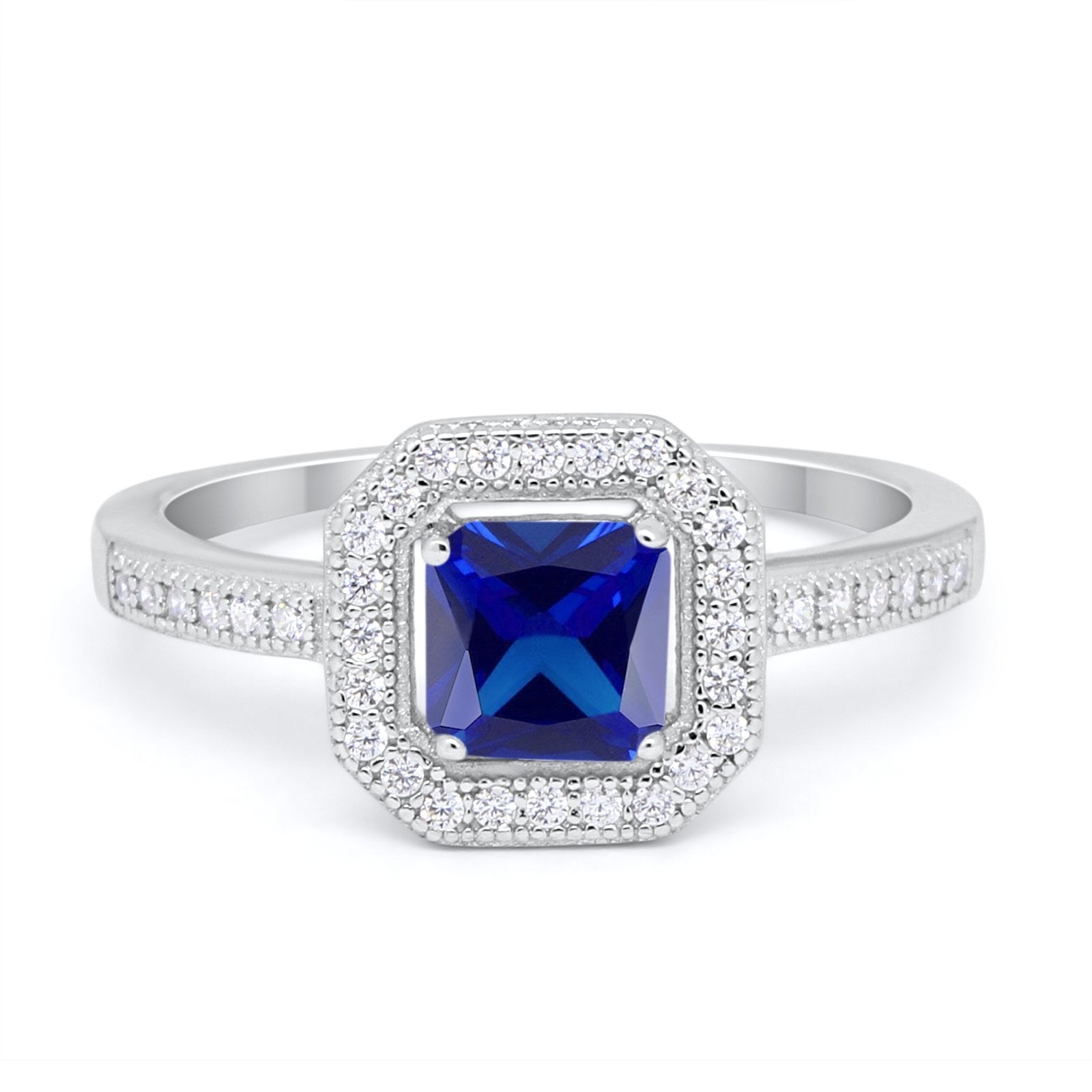 Halo Accent Engagement Ring Simulated Blue Sapphire CZ 925 Sterling Silver