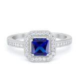 Halo Accent Engagement Ring Simulated Blue Sapphire CZ 925 Sterling Silver