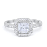 Halo Accent Engagement Ring Simulated CZ 925 Sterling Silver