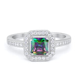 Halo Accent Engagement Ring Simulated Rainbow CZ 925 Sterling Silver