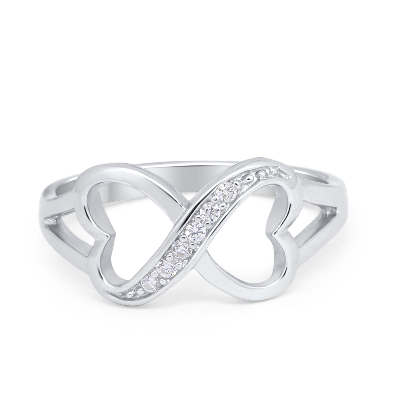 Crisscross Double Heart Promise Ring Round Cubic Zirconia 925 Sterling Silver