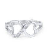 Crisscross Double Heart Promise Ring Round Cubic Zirconia 925 Sterling Silver