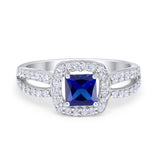 Dazzling Split Shank Engagement Ring Simulated Blue Sapphire CZ 925 Sterling Silver